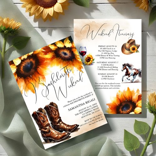 Yellow Sunflower Cowboy Boots Bachelorette Weekend Invitation