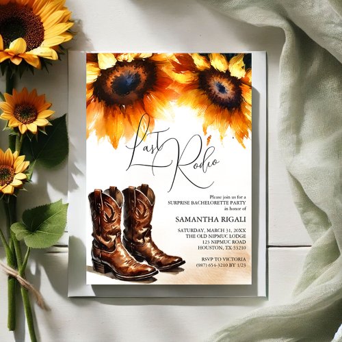 Yellow Sunflower Cowgirl Boots Last Rodeo Invitation