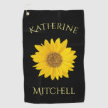 Yellow Sunflower Custom Name Black Golf Towel
