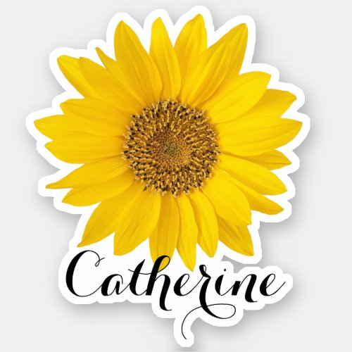 Yellow Sunflower Custom Name Contour Sticker