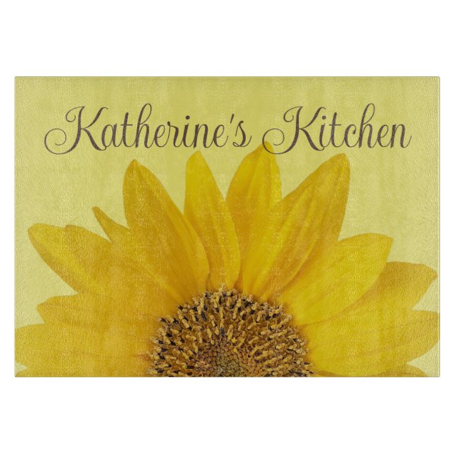 Yellow Sunflower Custom Name Cutting Board (Front)