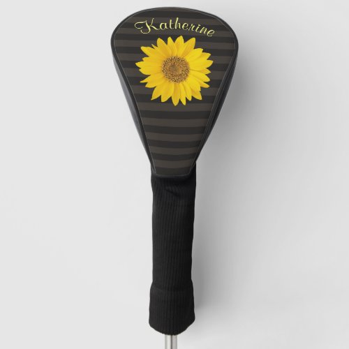 Yellow Sunflower Custom Name Striped Golf Head Cover
