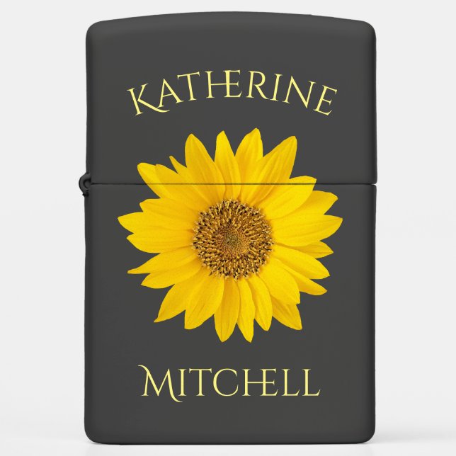 Yellow Sunflower Custom Name Zippo Lighter (Front)