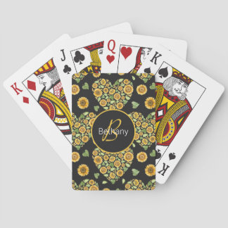 Yellow Sunflower customize name and initial Poker Cards