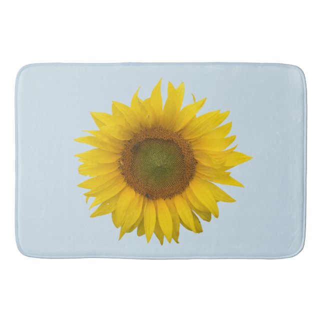 Yellow Sunflower Cute Floral Blue Bath Mat (Front)