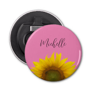 Yellow Sunflower Cute Personalized Pink Bottle Opener