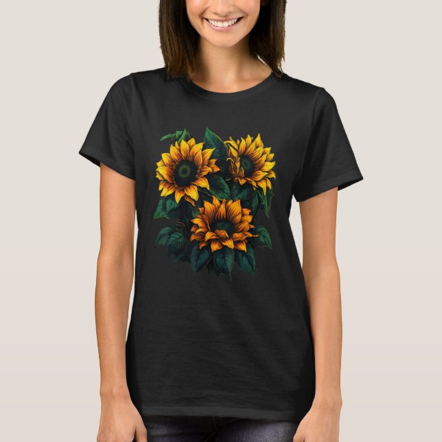 Yellow Sunflower Cute summer Sun flowers Floral Po T-Shirt (Front)