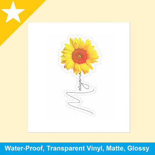 Yellow Sunflower (Cute Tag) Handwritten Name Sticker