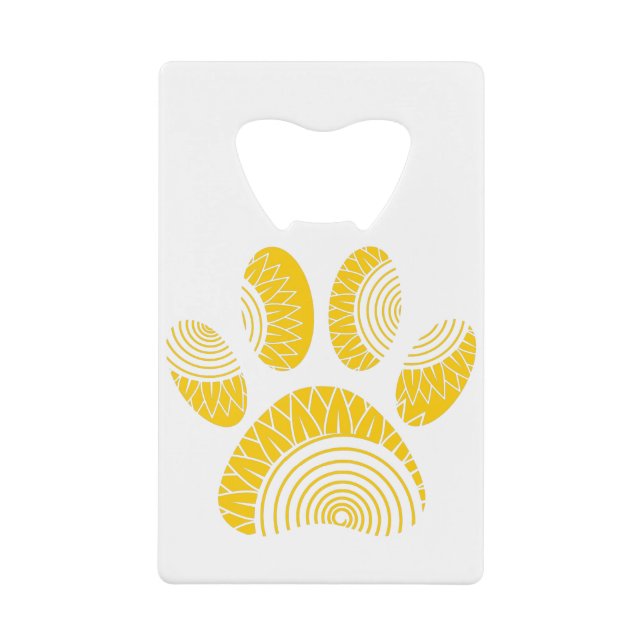 Yellow Sunflower Dog Paw Print Credit Card Bottle Opener (Front)