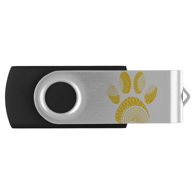 Yellow Sunflower Dog Paw Print Flash Drive (Front)
