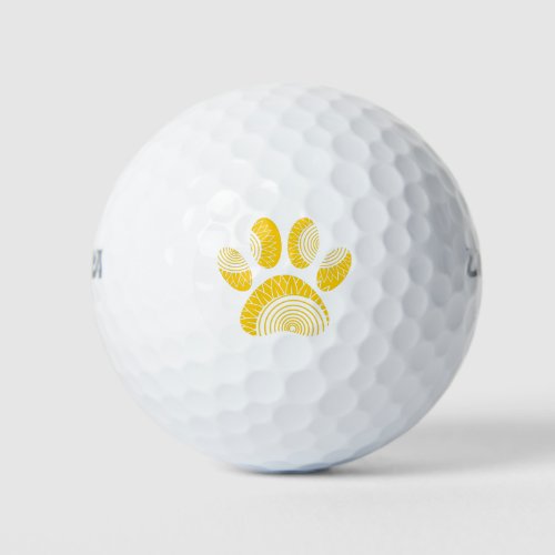 Yellow Sunflower Dog Paw Print Golf Balls