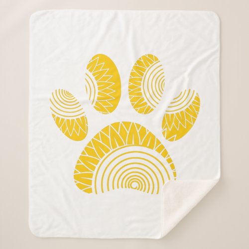 Yellow Sunflower Dog Paw Print  Sherpa Blanket