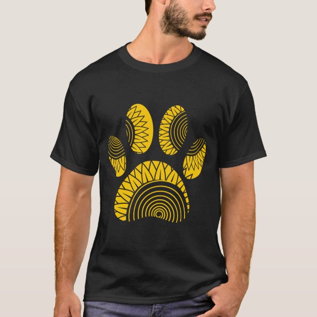 Yellow Sunflower Dog Paw Print T-Shirt (Front)
