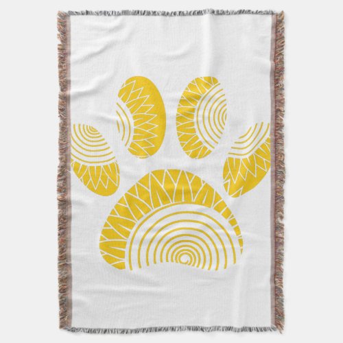 Yellow Sunflower Dog Paw Print Throw Blanket