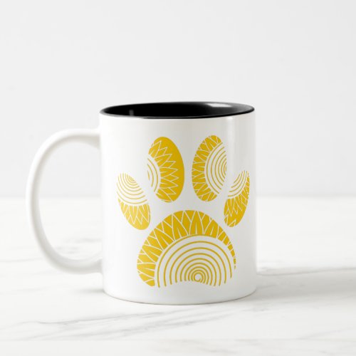 Yellow Sunflower Dog Paw Print Two_Tone Coffee Mug