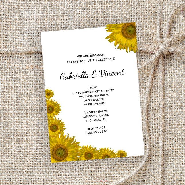 Yellow Sunflower Edge Engagement Party Invitation (Creator Uploaded)