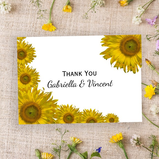 Yellow Sunflower Edge Wedding Flat Thank You Notes (Creator Uploaded)