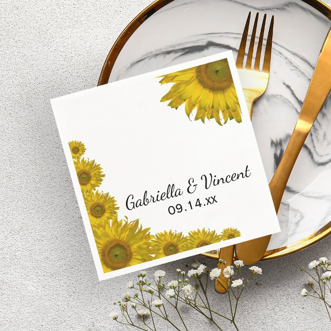 Yellow Sunflower Edge Wedding Paper Napkins (Creator Uploaded)