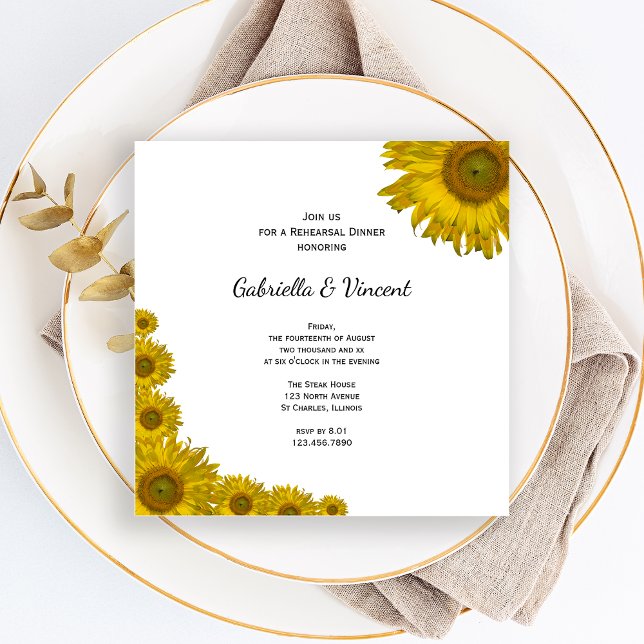 Yellow Sunflower Edge Wedding Rehearsal Dinner Invitation (Creator Uploaded)