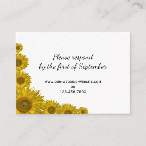 Customizable Yellow Sunflower Edge Wedding Response Card Business Card