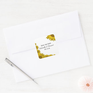 Yellow Sunflower Edge Wedding Save the Date Square Sticker