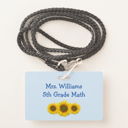 Yellow Sunflower Educator Teacher Name Tag Badge