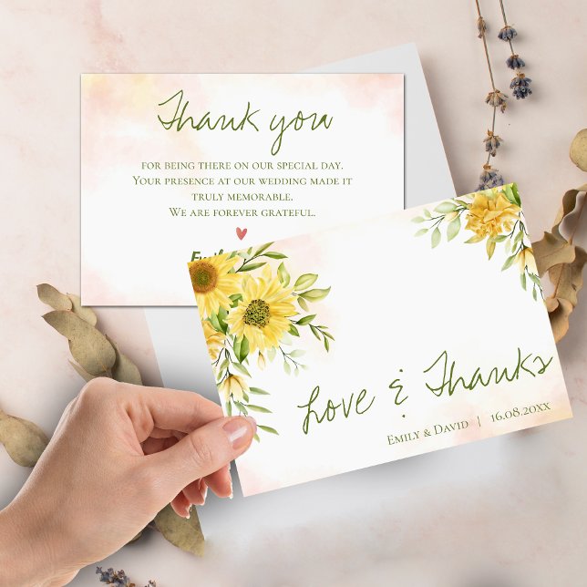  Yellow Sunflower Elegant Love & Thanks Wedding Thank You Card (Yellow Sunflower Elegant Love & Thanks Wedding Thank You Card)