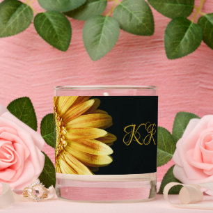 Yellow Sunflower Elegant Monogram Initials Scented Candle