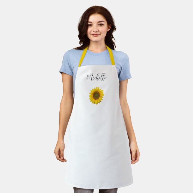 Yellow Sunflower Elegant Personalized Apron (Worn)