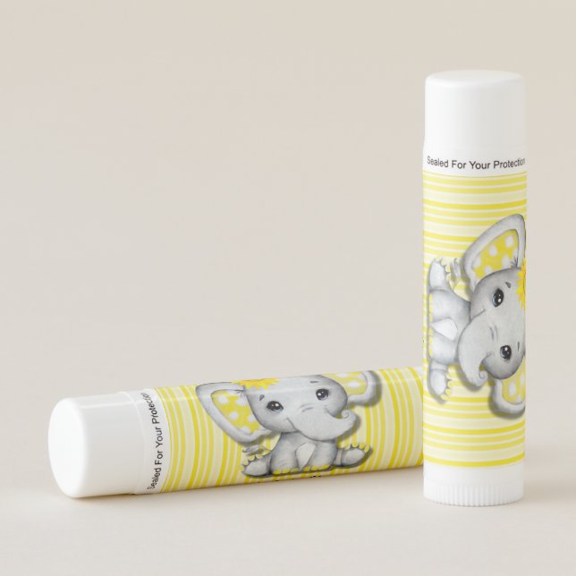 Yellow Sunflower Elephant Baby Shower Lip Balm (Front)