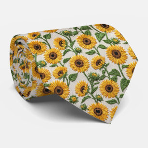 Yellow Sunflower Embroidery Floral Pattern Neck Tie