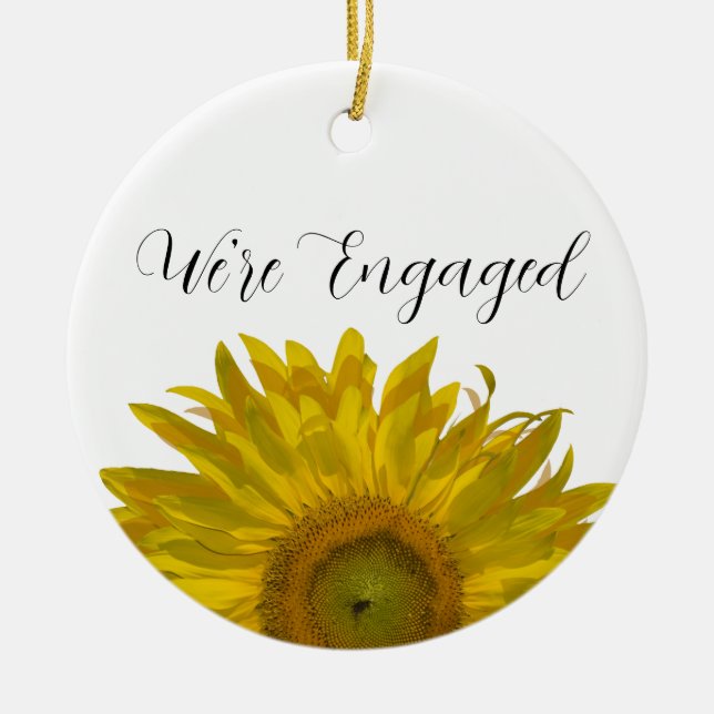 Yellow Sunflower Engagement Ceramic Ornament (Front)