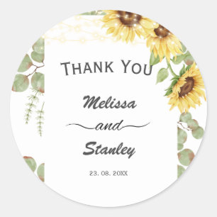 Yellow Sunflower Eucalyptus String Lights Wedding Classic Round Sticker