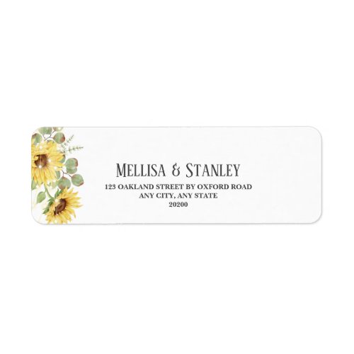 Yellow Sunflower Eucalyptus Wedding Return Address Label