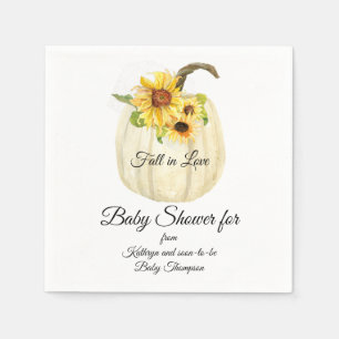 Yellow Sunflower Fall White Pumpkin Baby Shower Napkins