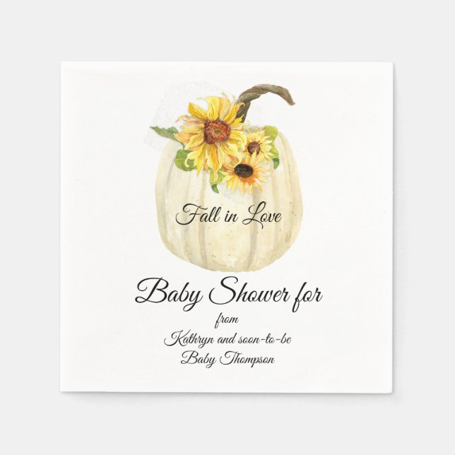 Yellow Sunflower Fall White Pumpkin Baby Shower Napkins (Front)
