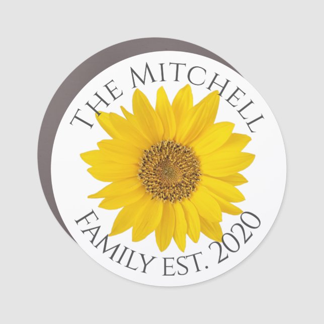 Yellow Sunflower Family Name and Year Car Magnet (Front)