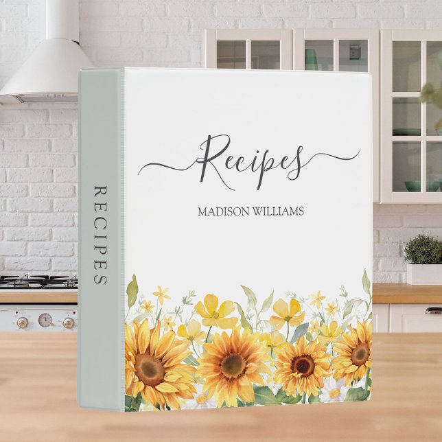 Yellow Sunflower Family Recipe Cookbook Mini Binder (In situ)