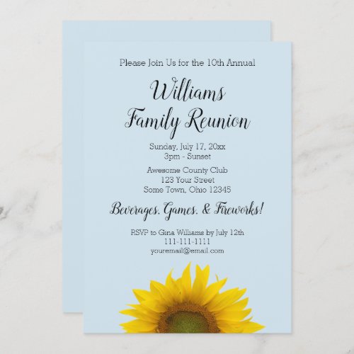 Yellow Sunflower Family Reunion Invitation