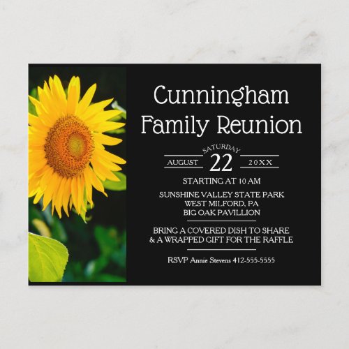 Yellow Sunflower Family Reunion Invitation Postcard