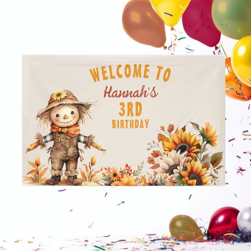 Yellow Sunflower Farm Scarecrow Birthday Banner