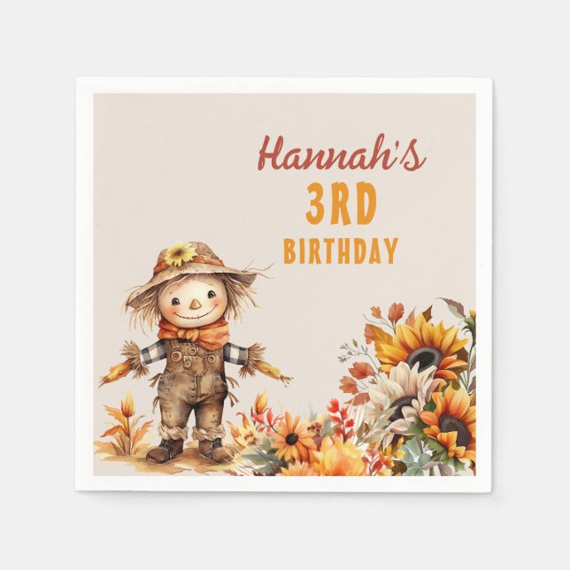 Yellow Sunflower Farm Scarecrow Birthday Napkins (Front)