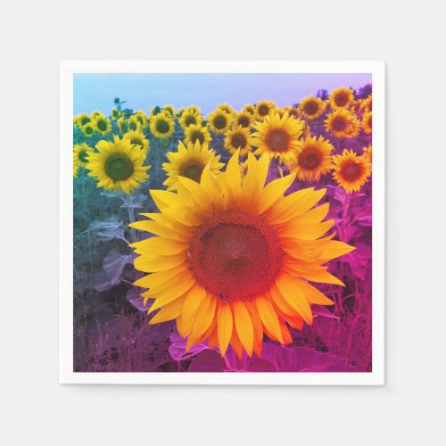 Yellow Sunflower Field Colorful Country Floral  Napkins