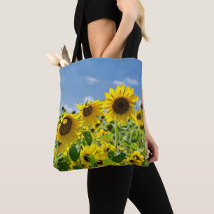 Yellow sunflower field tote bag