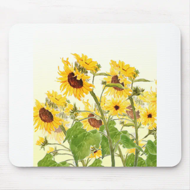 yellow sunflower fields watercolor mouse pad | Zazzle