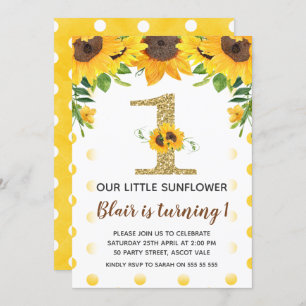 Yellow Sunflower First Birthday Invitation Girl