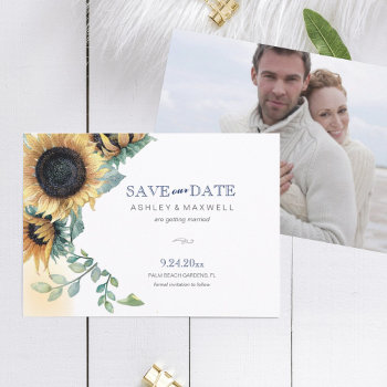Yellow Sunflower Flat Save The Date Card by VGInvites at Zazzle