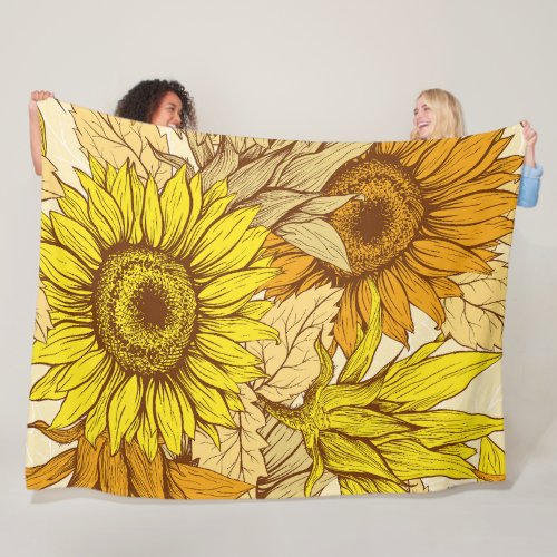 Yellow Sunflower  Fleece Blanket