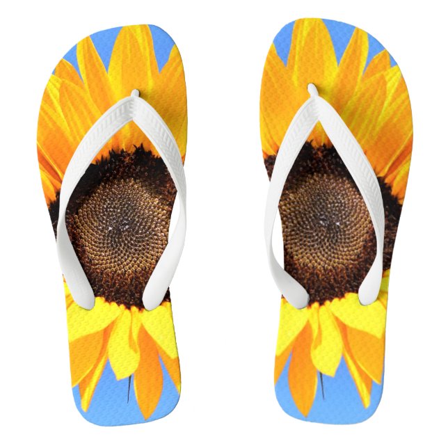Yellow Sunflower Flip Flops Blue Sky (Footbed)