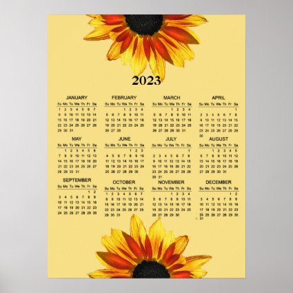 Yellow Sunflower Floral 2023 Calendar Poster